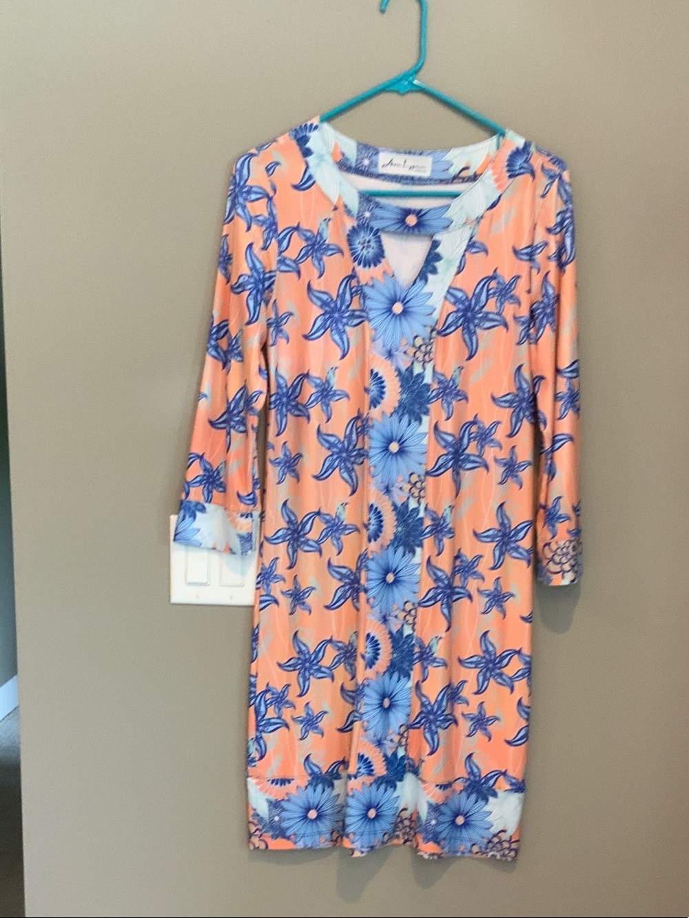 Peach & Blue Floral Shift Dress